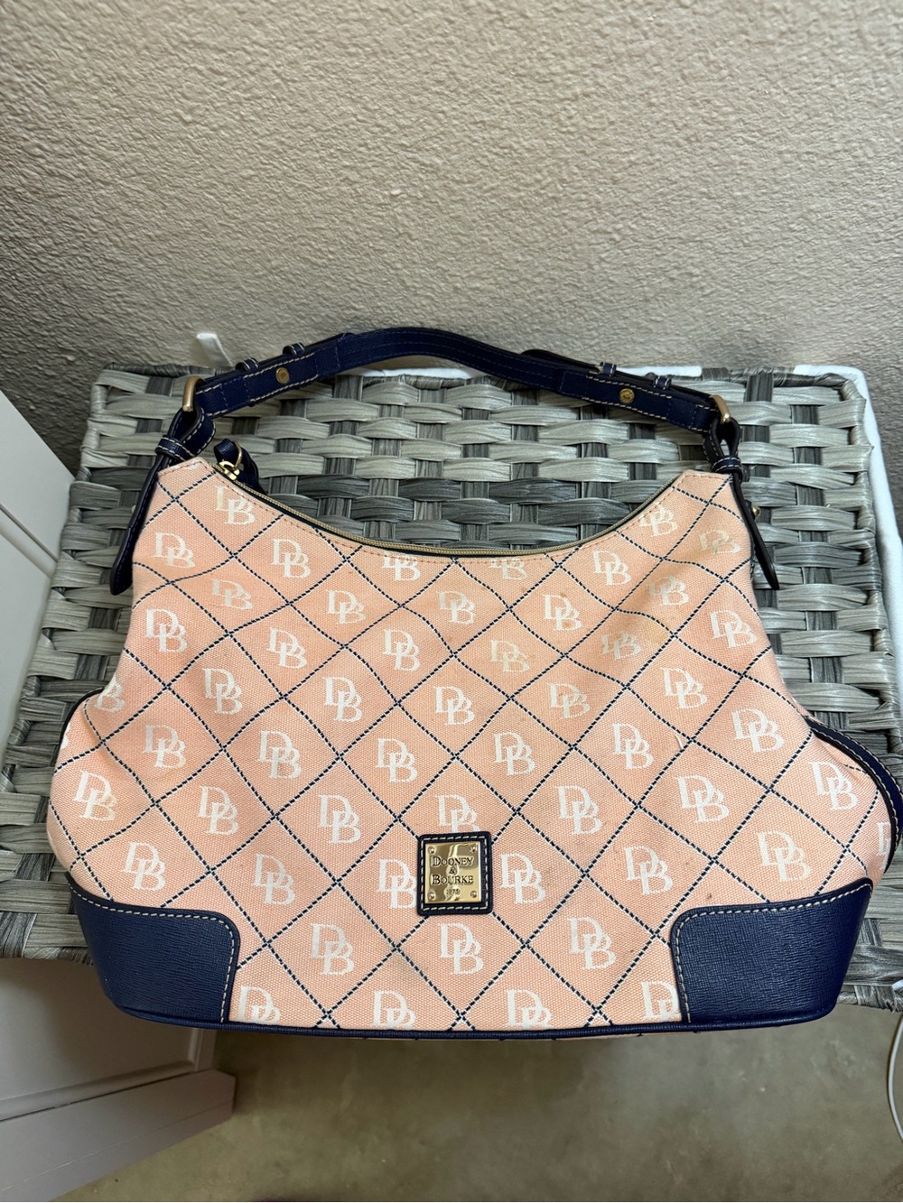 Dooney & Bourke Peach and Navy Monogram Shoulder Bag - Picture 16 of 16